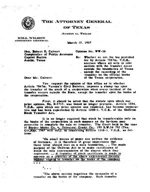 Texas Attorney General Opinion: WW-58