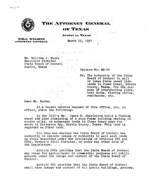 Texas Attorney General Opinion: WW-60