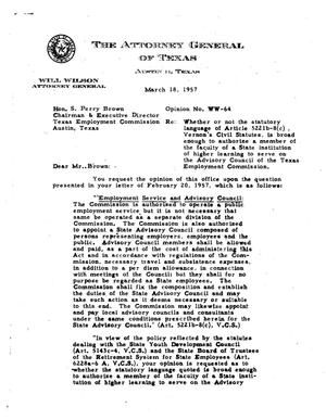 Texas Attorney General Opinion: WW-64