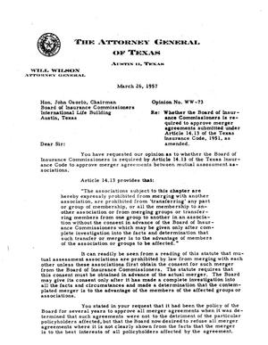 Texas Attorney General Opinion: WW-73