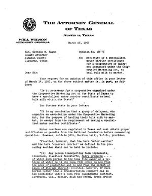 Texas Attorney General Opinion: WW-76