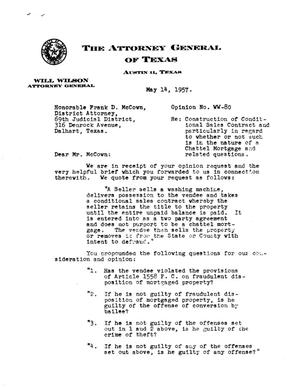 Texas Attorney General Opinion: WW-80