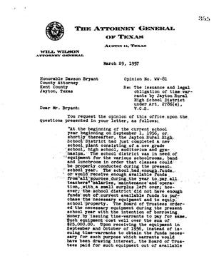 Texas Attorney General Opinion: WW-81
