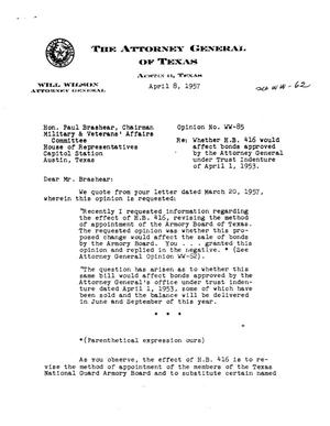 Texas Attorney General Opinion: WW-85