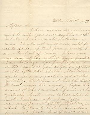 Primary view of object titled 'Letter to Cromwell Anson Jones, 1 November 1878'.