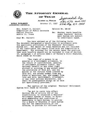 Texas Attorney General Opinion: WW-92