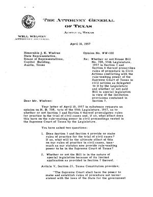 Texas Attorney General Opinion: WW-100