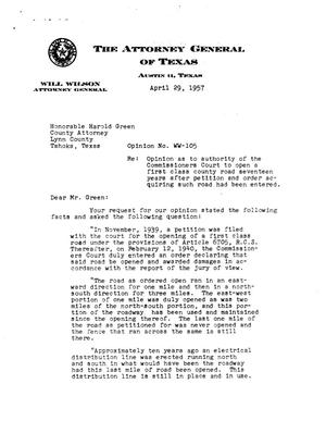 Texas Attorney General Opinion: WW-105