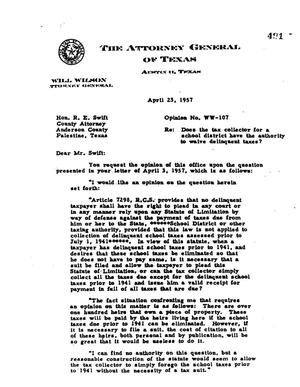 Texas Attorney General Opinion: WW-107