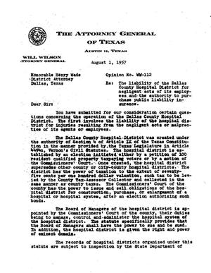 Texas Attorney General Opinion: WW-112