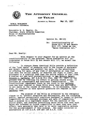 Texas Attorney General Opinion: WW-123