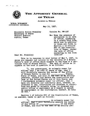 Texas Attorney General Opinion: WW-127