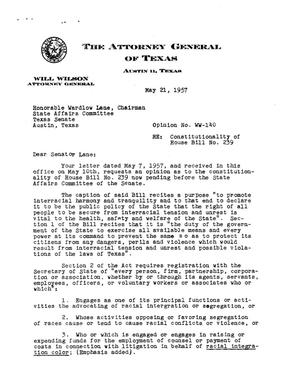 Texas Attorney General Opinion: WW-140