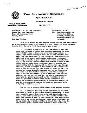 Primary view of object titled 'Texas Attorney General Opinion: WW-141'.