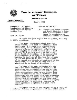 Texas Attorney General Opinion: WW-147