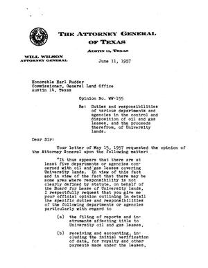 Texas Attorney General Opinion: WW-155