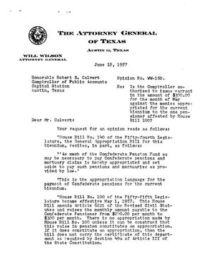 Texas Attorney General Opinion: WW-160
