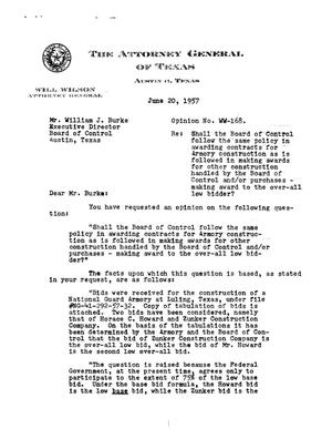 Texas Attorney General Opinion: WW-168