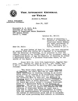 Texas Attorney General Opinion: WW-175