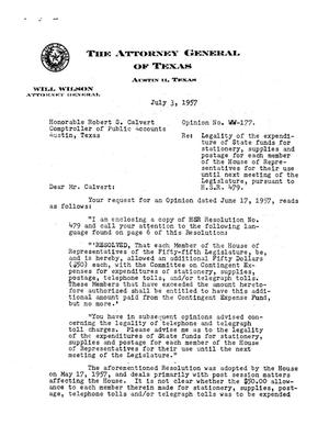 Texas Attorney General Opinion: WW-177