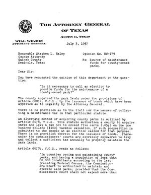 Texas Attorney General Opinion: WW-179