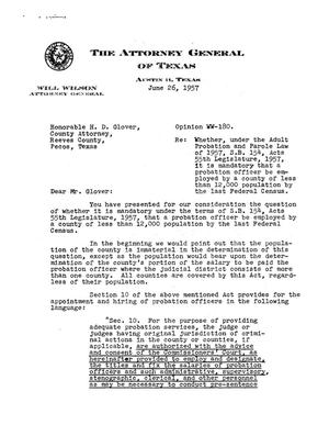 Texas Attorney General Opinion: WW-180