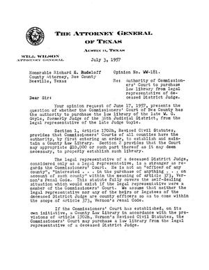 Texas Attorney General Opinion: WW-181