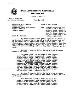 Texas Attorney General Opinion: WW-184