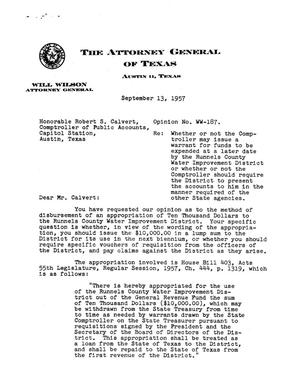Texas Attorney General Opinion: WW-187