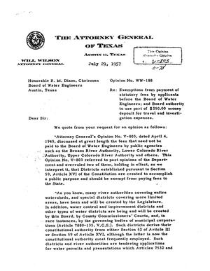 Texas Attorney General Opinion: WW-188