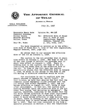 Texas Attorney General Opinion: WW-198