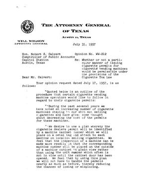Texas Attorney General Opinion: WW-212