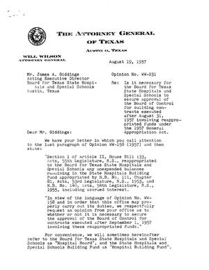 Texas Attorney General Opinion: WW-231