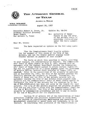 Texas Attorney General Opinion: WW-240