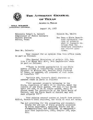 Texas Attorney General Opinion: WW-244
