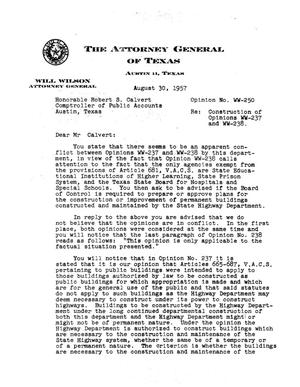 Texas Attorney General Opinion: WW-250
