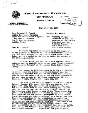 Texas Attorney General Opinion: WW-252