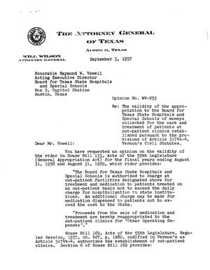 Texas Attorney General Opinion: WW-253