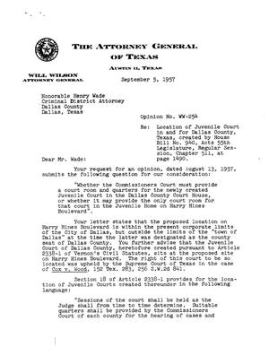Texas Attorney General Opinion: WW-254