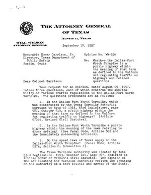 Texas Attorney General Opinion: WW-256