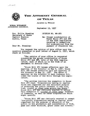 Texas Attorney General Opinion: WW-260