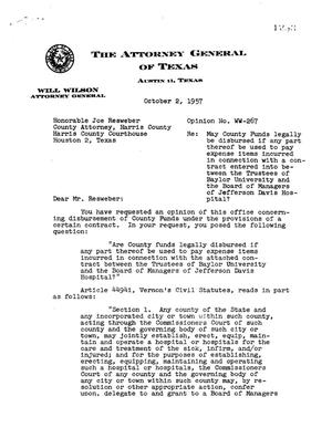 Texas Attorney General Opinion: WW-267