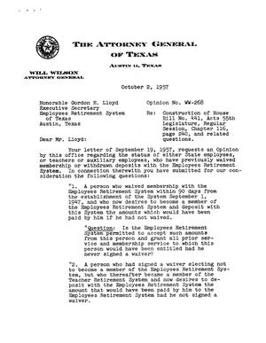 Texas Attorney General Opinion: WW-268