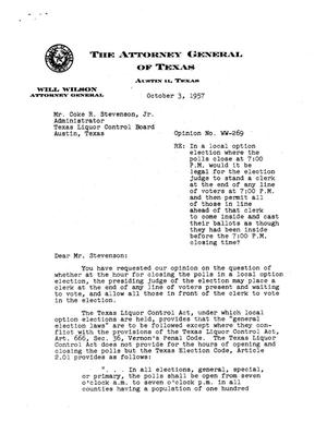 Texas Attorney General Opinion: WW-269