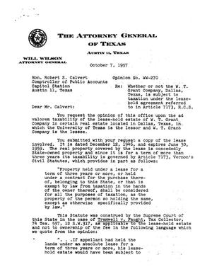 Texas Attorney General Opinion: WW-270