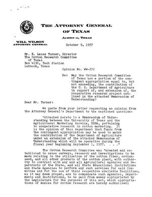 Texas Attorney General Opinion: WW-272