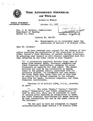 Texas Attorney General Opinion: WW-274