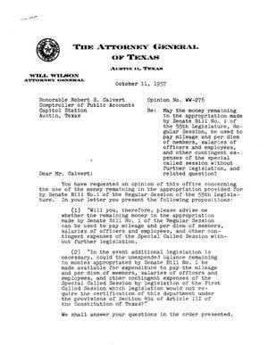 Texas Attorney General Opinion: WW-276