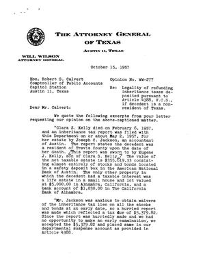 Texas Attorney General Opinion: WW-277
