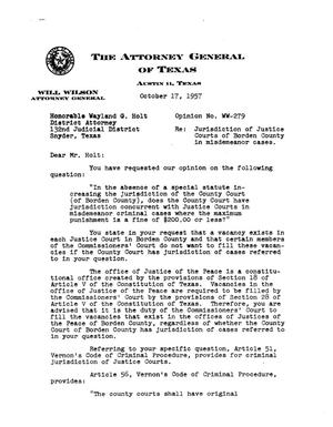 Texas Attorney General Opinion: WW-279